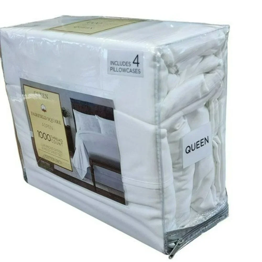 Queen Size 1000 Thread Count Cotton Rich Luxurious Sateen White Sheet Set 6 pcs